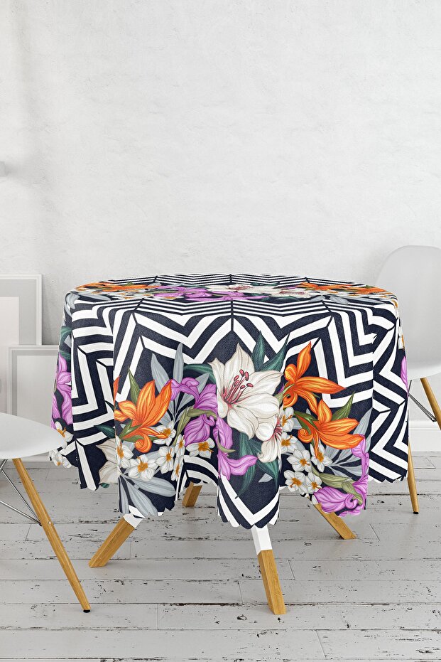 Flower Pattern Digital Printed Round Tablecloth - Diameter 140cm - 2