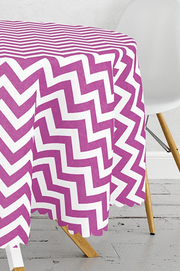 Modern Zigzag Patterned Digital Printed Round Tablecloth - Diameter 140cm - 3