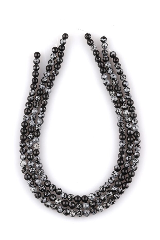 Snowy Obsidian Natural Stone String 6 Mm Sphere Cut