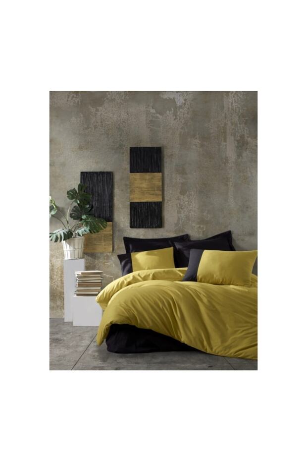 Plain Line Ranforce Nevresim Takımı Tek Kişilik Hardal Siyah - 1