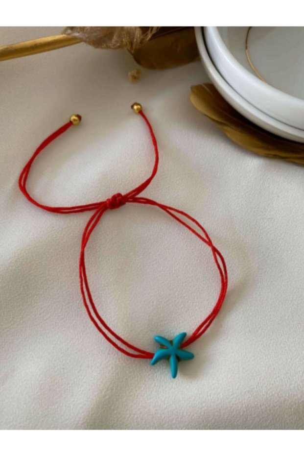 Women's Red Turquoise Starfish Rope Anklet