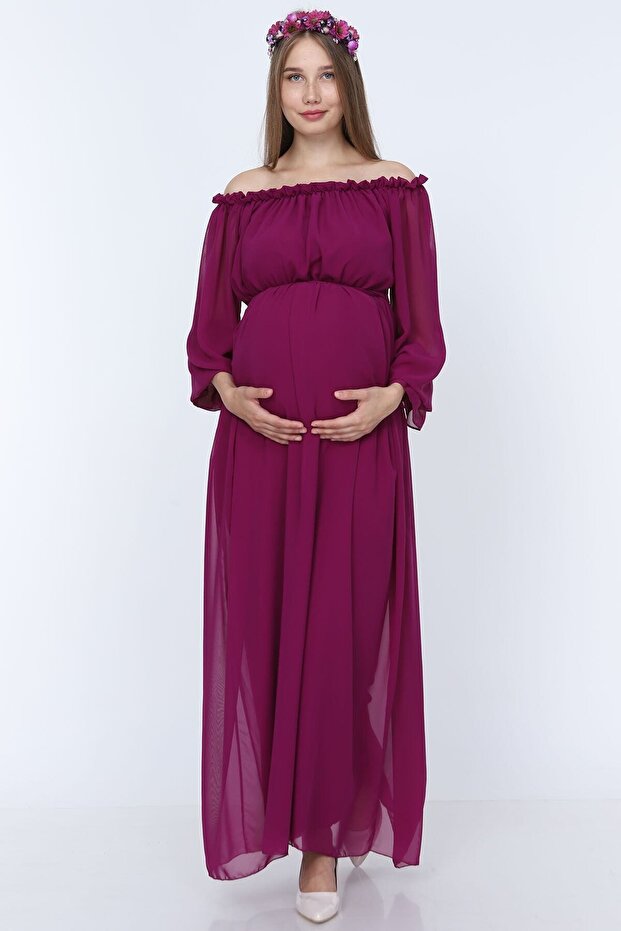 Kadın Mor Dökümlü Hamile Elbisesi - 1