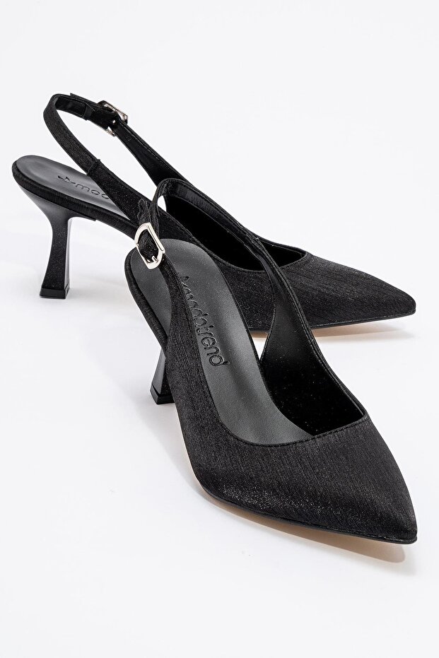 Women's High Heel Shoes Black Striped Satin