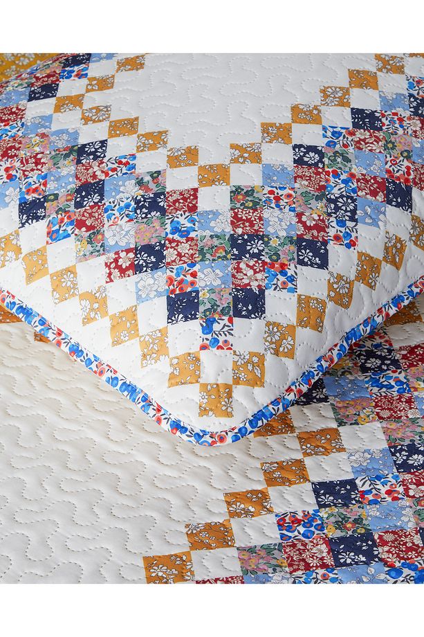 Gingham Patchwork Çok Amaçlı Tek Kişilik Yatak Örtüsü Takımı Terracotta - 3