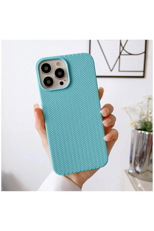 Apple iPhone 15 Pro Max Compatible Case Zebana Woven Silicone Case Turquoise
