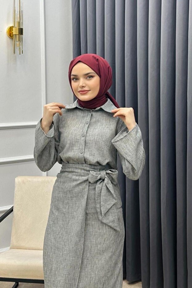 مجموعة تنورة ملفوفة باللون الرمادي - 2