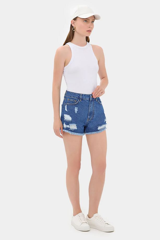 Yüksek Bel  Denim Şort - 3