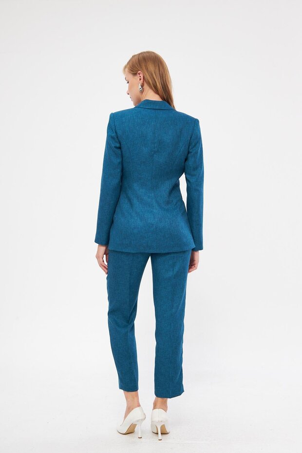 Tek Düğme Yün Efekt Takım Petrol - 9