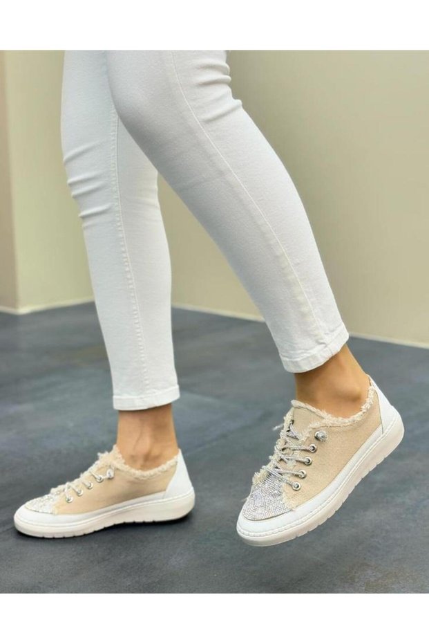 Vollex Denim Material Women's Stylish Sneakers with Stones