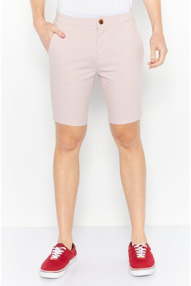 Men Slim Fit Solid Basic Shorts, Pink - 1