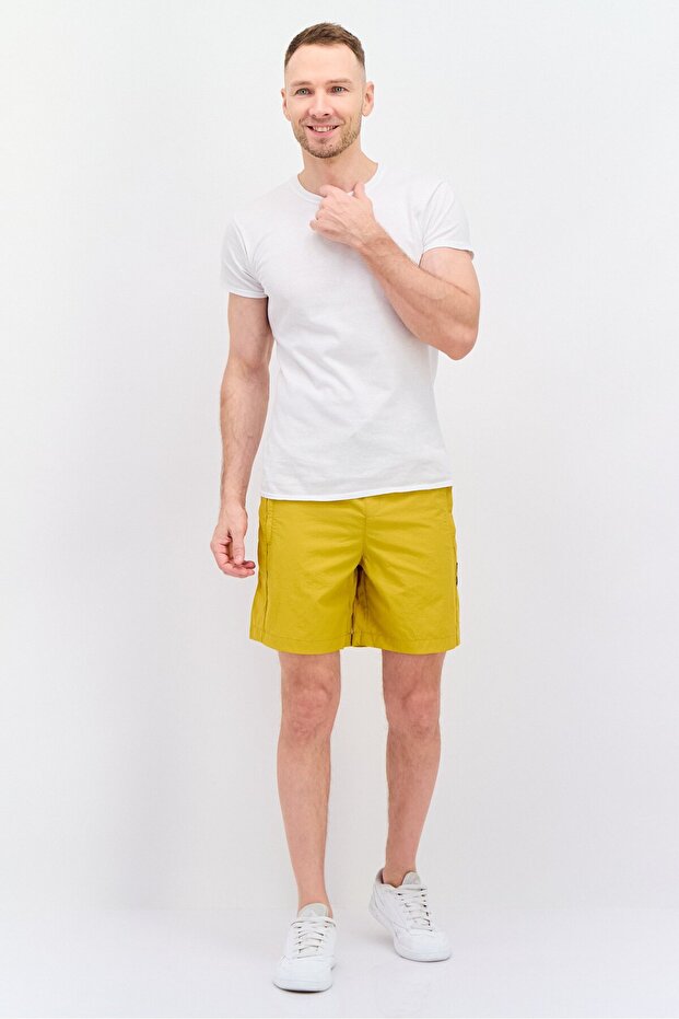 Men Patch Logo Basic Shorts, Dark Yellow - 2
