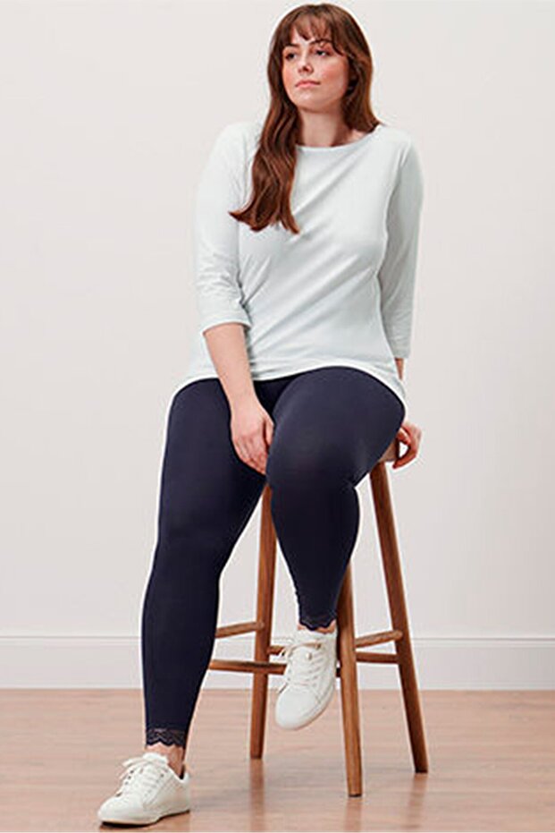 Women Full Plain Leggings, Navy Blue