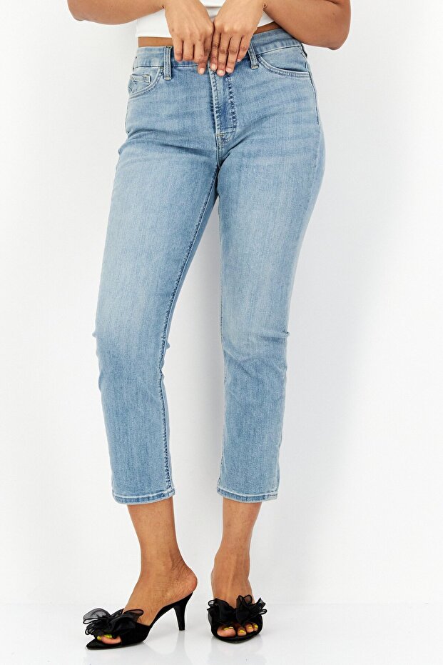 Women Ankle Straight Stretchable Jeans, Light Washed Blue