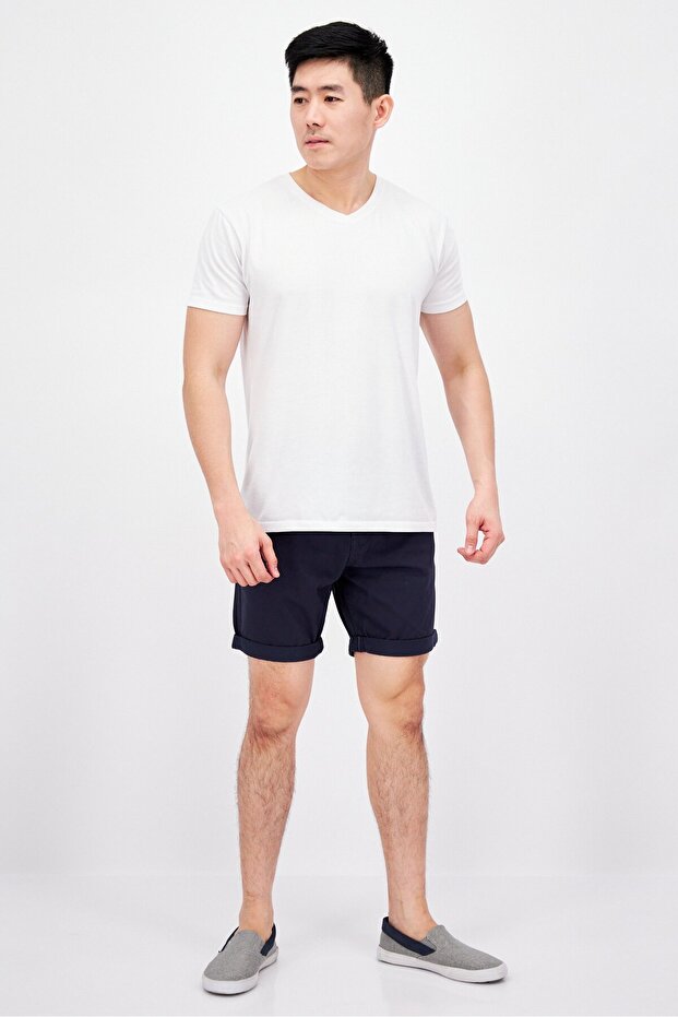 شورت تشينو سادة للرجال، أزرق داكن - 4