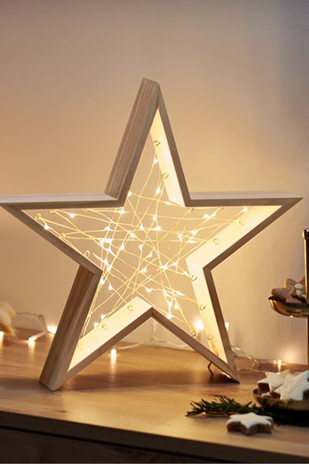 LED Wooden Star, Beige