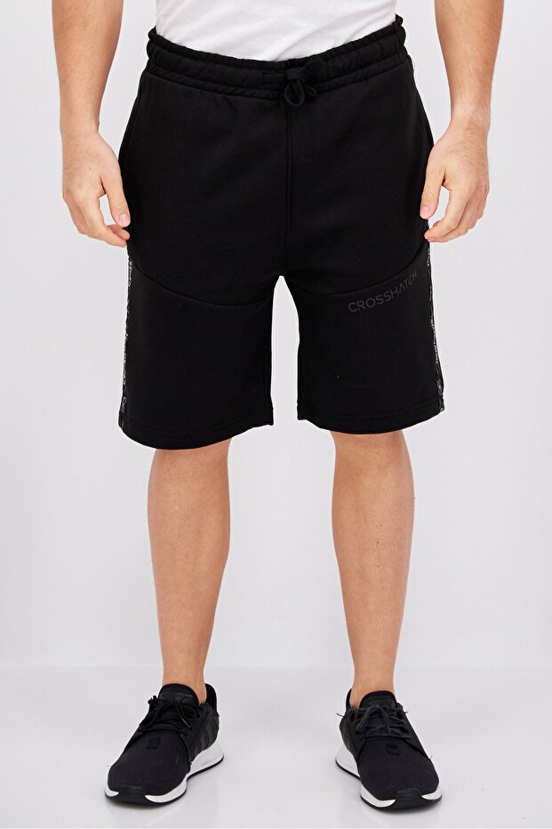Men Drawstring Brand Logo Basic Shorts, Black - 1
