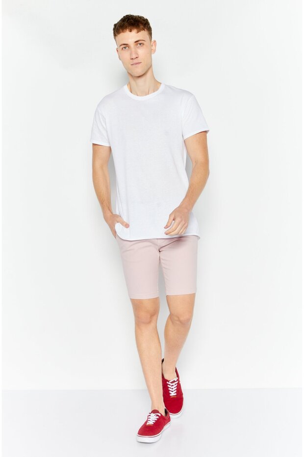 Men Slim Fit Solid Basic Shorts, Pink - 4