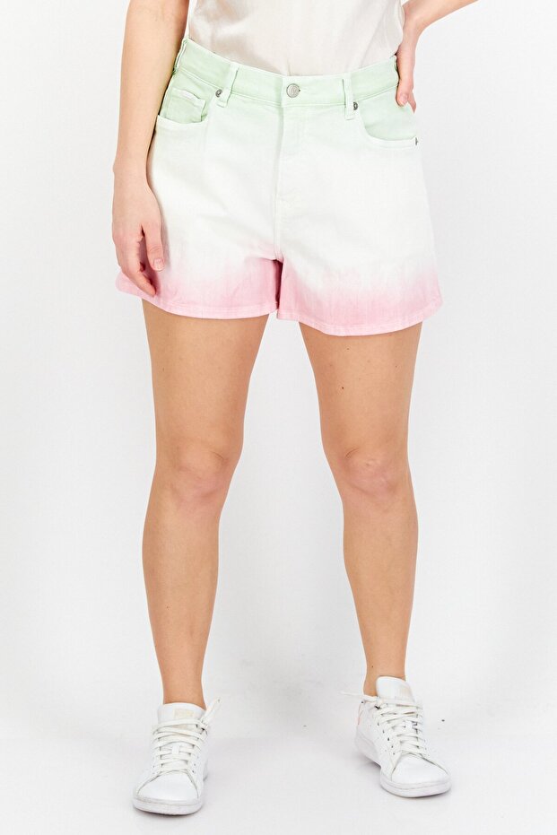 Women Washed Denim Shorts, Green