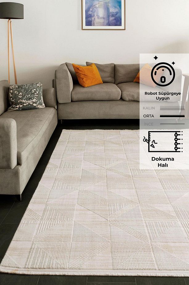 Konfor Elex 5211 Bej Renkli Salon Mutfak Oturma Odası Halısı Modern Dokuma Halı - 1
