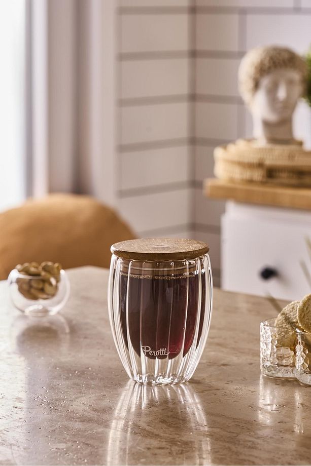 Stripe 350ml Bambu Kapaklı Çift Cidarlı Bardak - 4