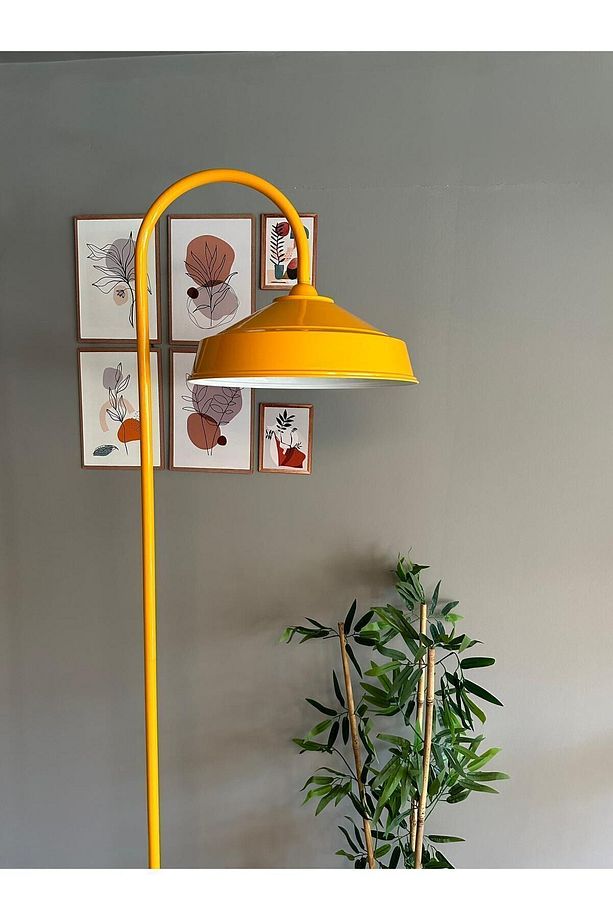Sarı Lambader Modern Dekoratif Metal Oturma Odası Çalışma Odası Zemin Lambası - 5