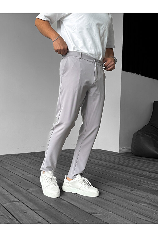 Gray Relaxed Cut Basic Trousers Yp-4061 - 2