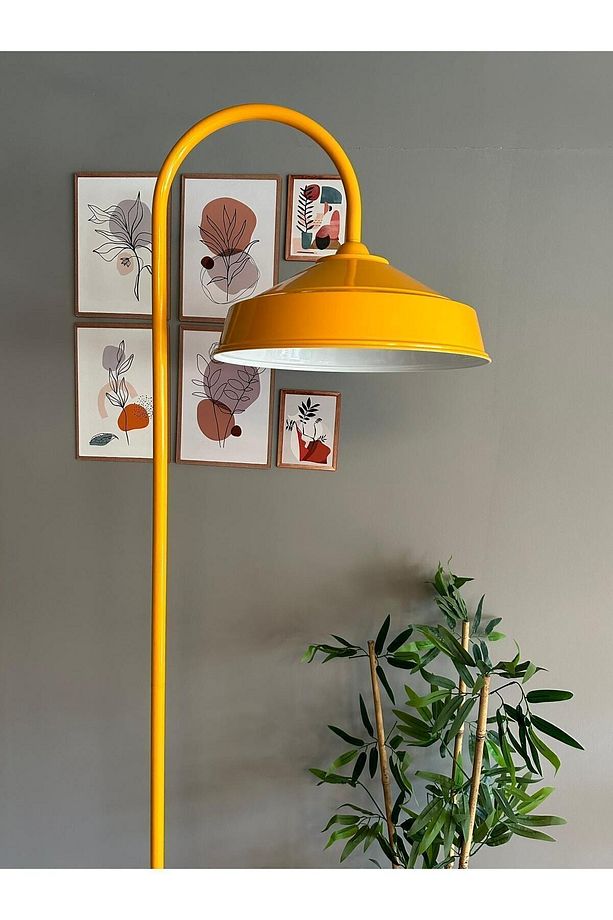 Sarı Lambader Modern Dekoratif Metal Oturma Odası Çalışma Odası Zemin Lambası - 4