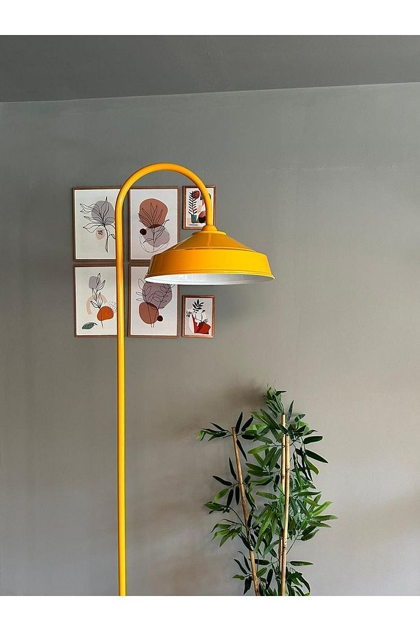 Sarı Lambader Modern Dekoratif Metal Oturma Odası Çalışma Odası Zemin Lambası - 6