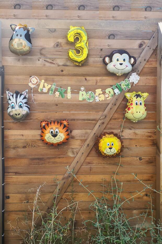 Safari Themed Birthday Party Set Birthday Ornament Set with Age Balloon Banner