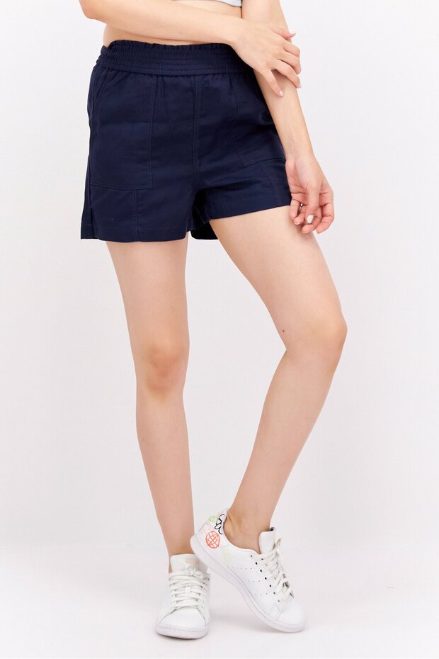 شورت نسائي سادة أساسي، أزرق داكن - 1