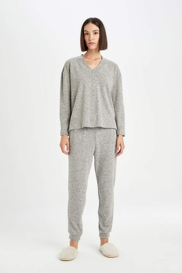 DFM - Fall in Love Regular Fit Uzun Kollu V Yaka Pijama Takımı - 6