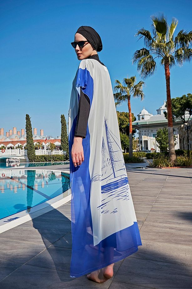 Remsa Tesettür Mayo Üzerine Tasarım Tek Kaftan Pareo RDP003 Yelkenli - 3