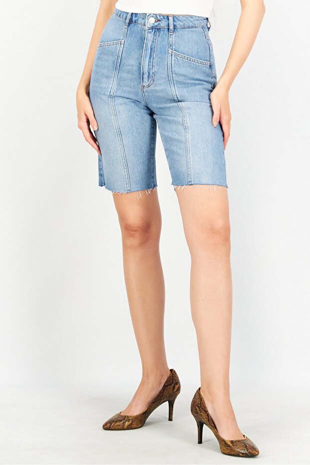 Women Denim Washed Basic Shorts, Blue