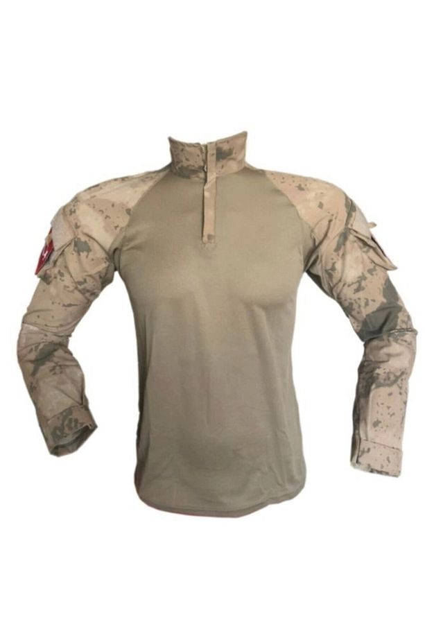 Kamuflaj Desen Kum Rengi Sarı Askeri Combat Tişört - 1