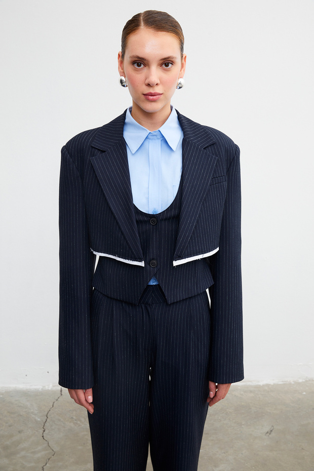 Çizgili crop blazer - 3