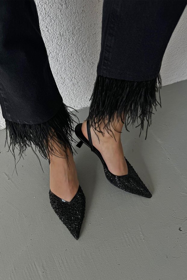 Jessica Women's Stone Detail Transparent Heeled Shoes Black