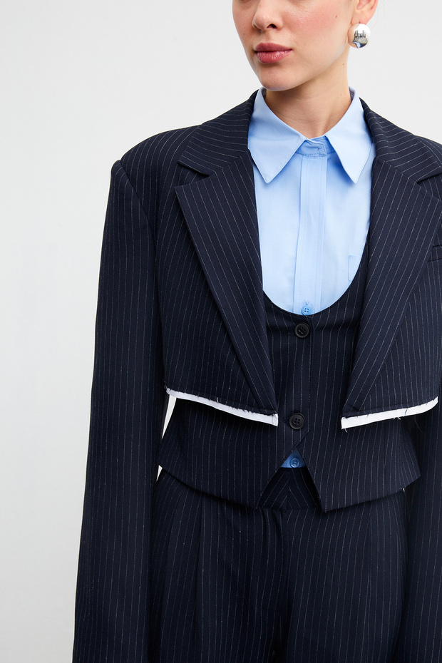 Çizgili crop blazer - 5