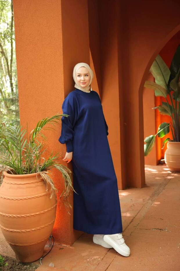 Women's Balloon Sleeve Crew Neck Dress