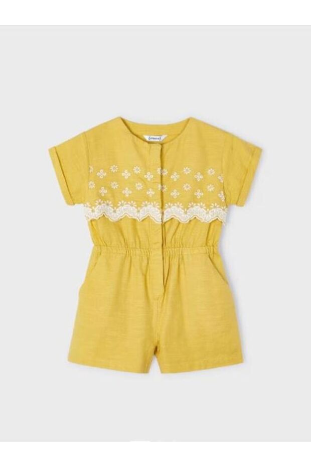 Female Child Linen Embroidery Shorts Jumpsuit 3852