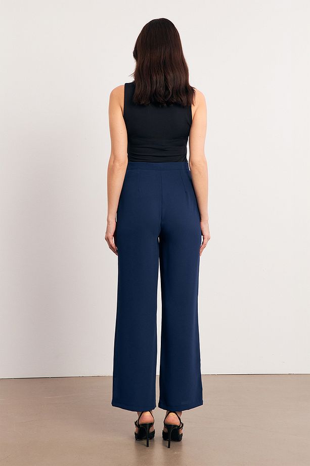 Yüksek Bel Geniş Paça Pantolon - İndigo - 5