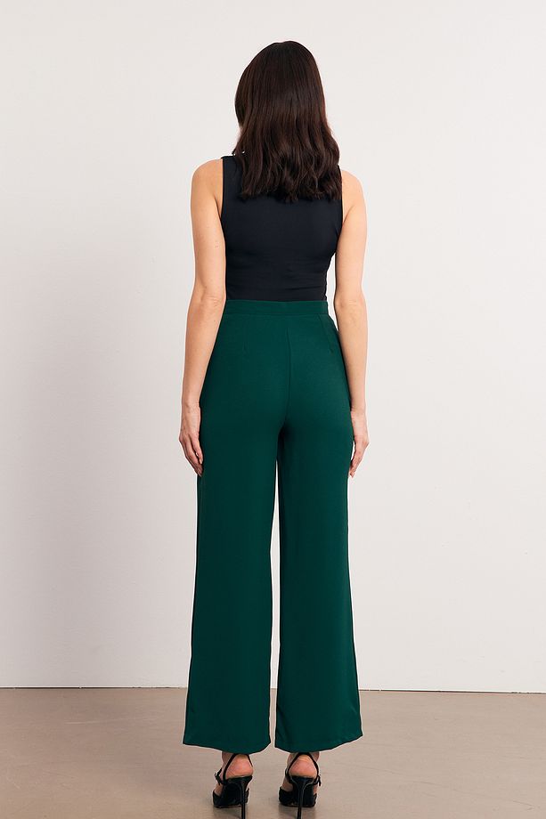 Yüksek Bel Geniş Paça Pantolon - Zümrüt - 5