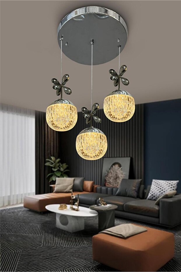 Modern Sarkıt Cam 3 Top Led Avize - 3