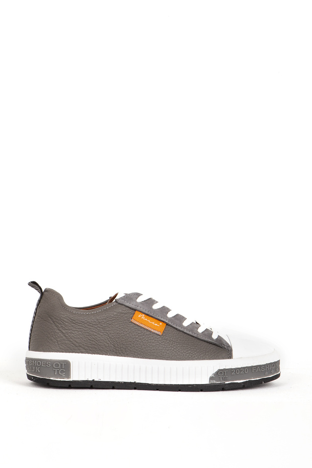 Men's Lace-Up Casual Sports Shoes, Genuine Leather , 15076 Grey