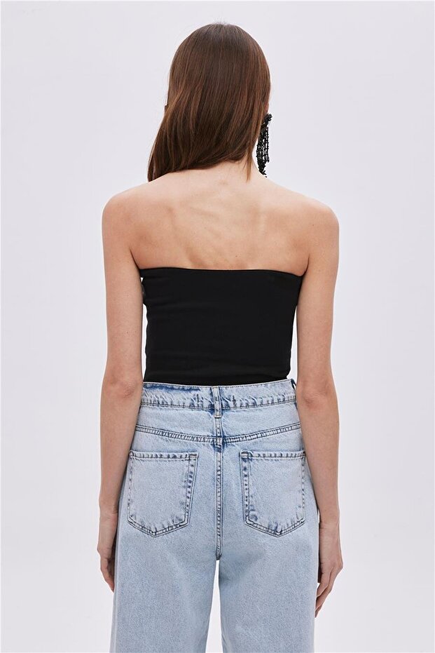 Μαύρη στράπλες μπλούζα - 5