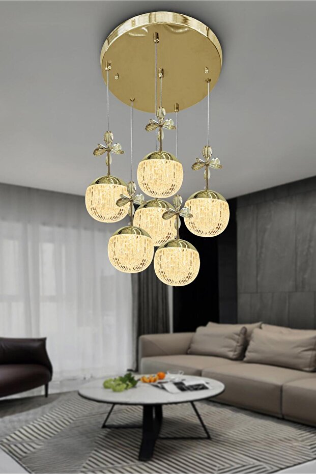 Modern Sarkıt Cam 5 Top Led Avize - 2