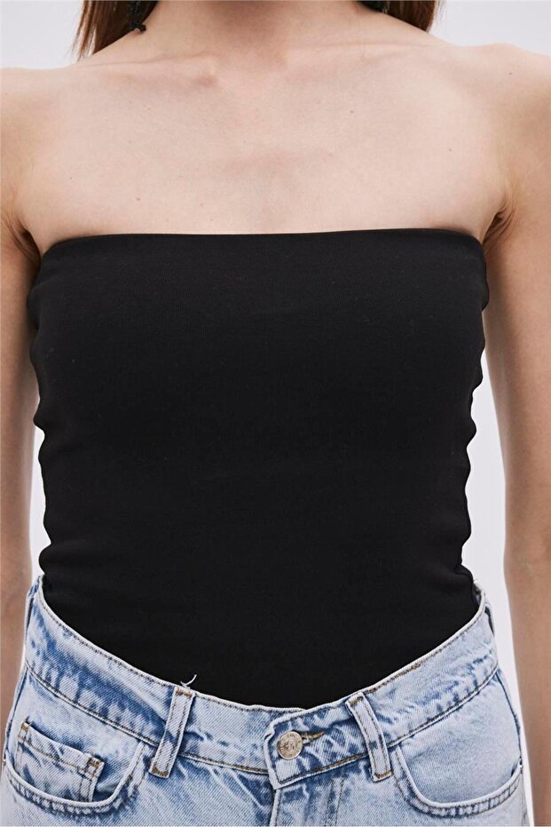 Μαύρη στράπλες μπλούζα - 4