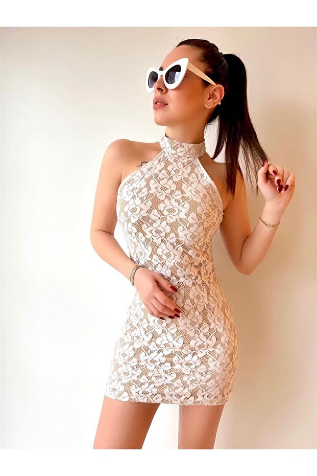 DANTEL ELBİSE - Krem - 2