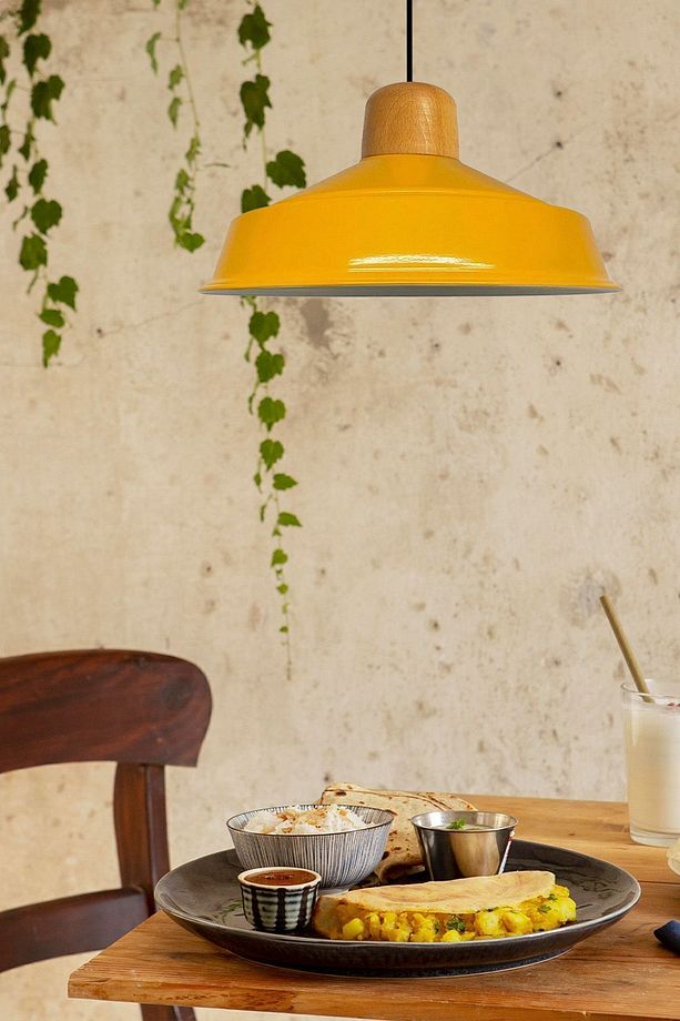 Asaletli Sarı Tekli Avize Ahşap Başlık Retro Sarkıt Lamba Restoran Salon Aydınlatma - 5