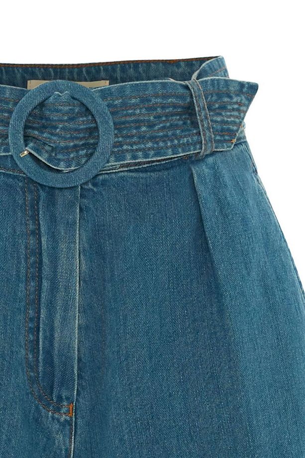 Kemerli Jean Görünümlü Rahat Şort Modeli - 8