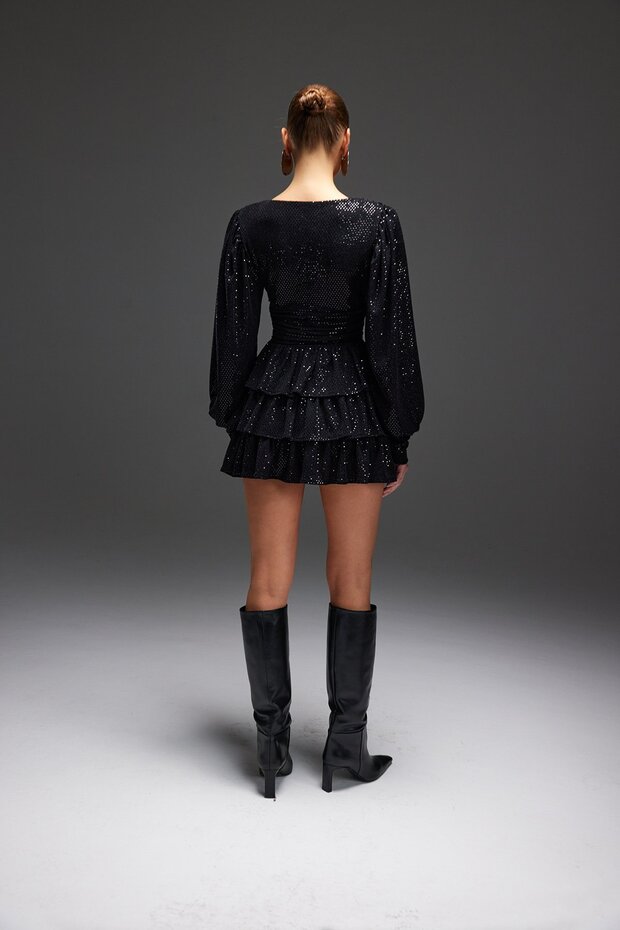 Vatkalı shiny mini elbise - 6